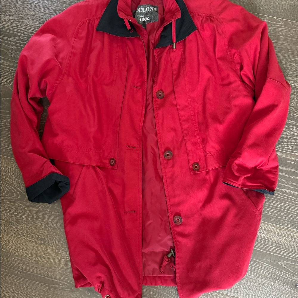 Utex Cyclone Red and Black Oversized Rain Trench Coat Waterproof Jacket